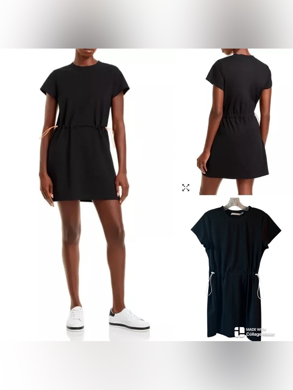 Alice + Olivia Black Short-Sleeve Drawstring Mini Dress